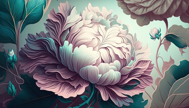 Vintages botanisches Pfingstrosen-Blumen-Design durch generative AI