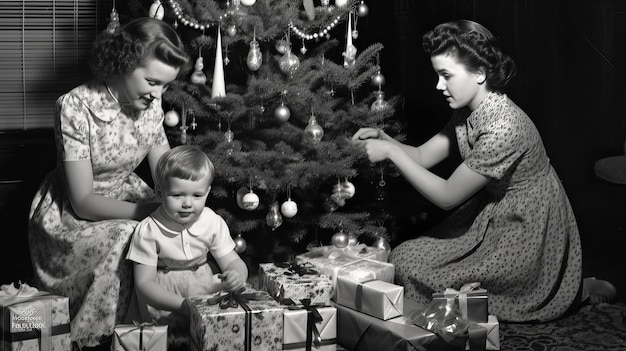 Foto vintages familienfoto, das weihnachten feiert