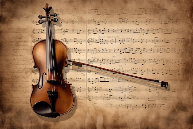 Viola antigua en el fondo de las partituras