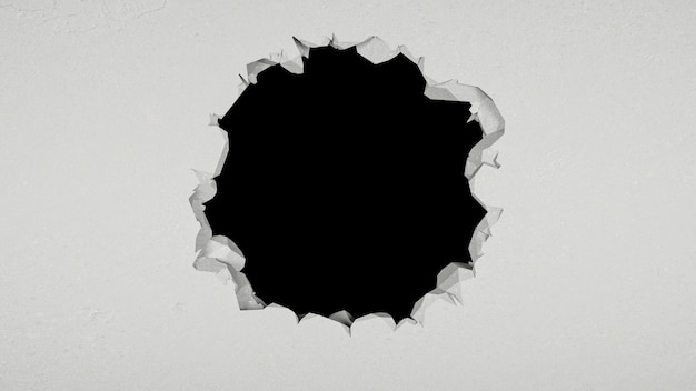 violação na parede branca na forma de um círculo, ilustração 3d