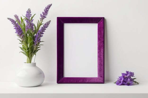 Violet Vibrance Velvet em branco Frame Mockup com espaço vazio branco para colocar o seu projeto