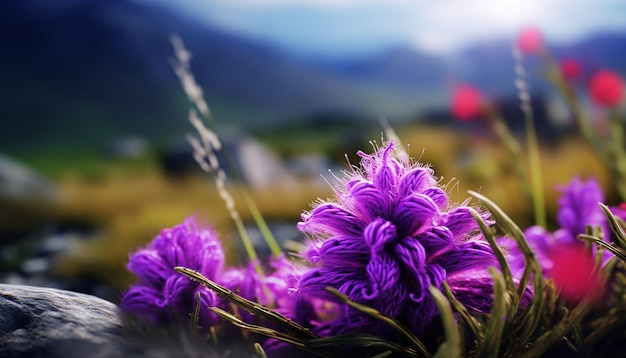 Una violeta brillante florece en la hierba verde en primavera