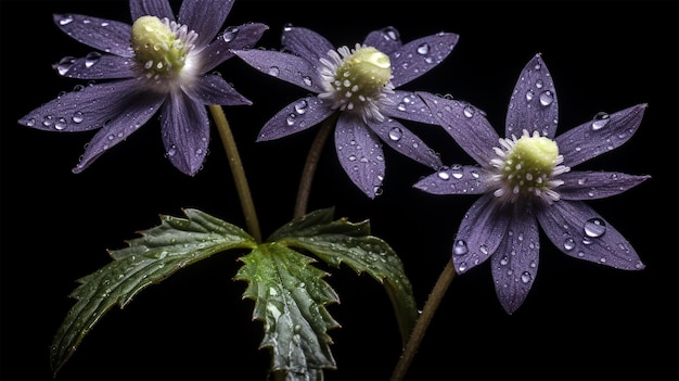 Violette Blumen auf schwarzem Hintergrund, generiert von KI