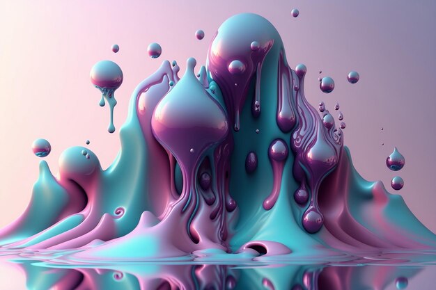 Violette bunte Farbspritzer auf pastellviolettem Hintergrund Generative Ai