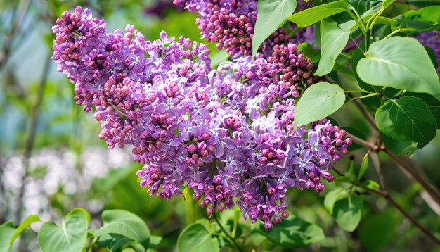 Violette Lilablumen blühen im Garten im Frühlingshintergrund