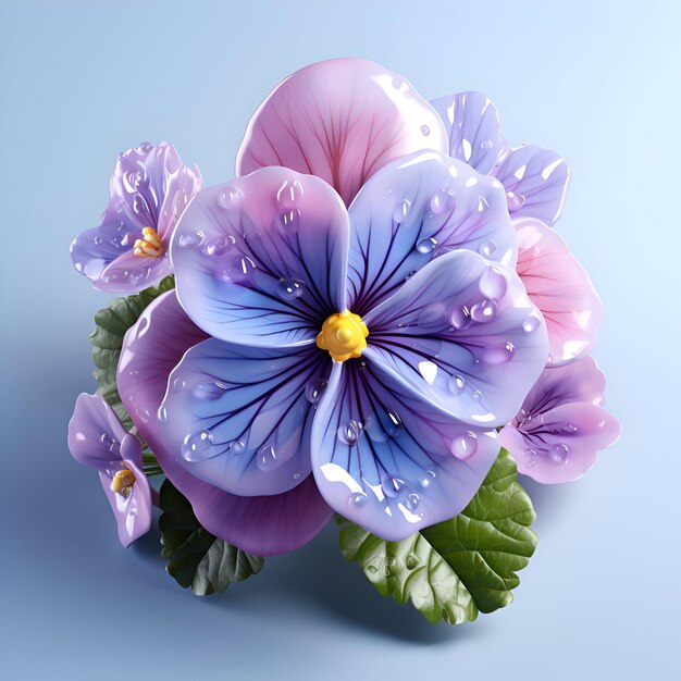 Violette Stiefmütterchenblume auf blauem Hintergrund 3D-Illustration