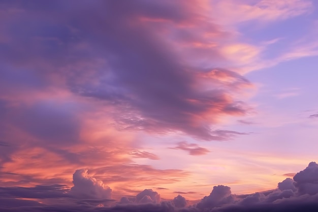 Violette und gelbe Wolken auf einem Bild des Sonnenuntergangs