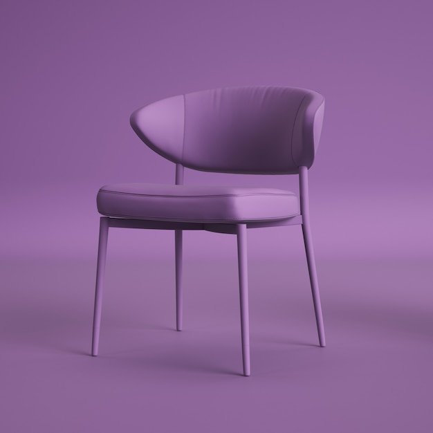 Violetter Stuhl auf violettem Raum. Minimales Konzept. 3D-Rendering