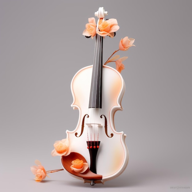 Foto violín blanco con flores ia generativa