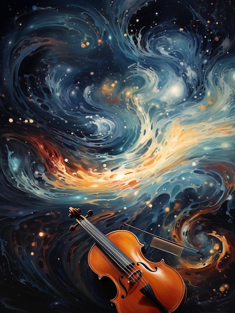 Foto un violín en el cielo nocturno