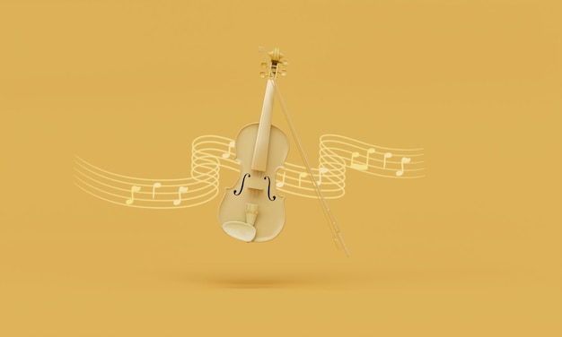 Violín clásico de oro sobre fondo amarillo Idea publicitaria Composición creativa