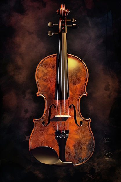 Un violín está pintado sobre un fondo oscuro.