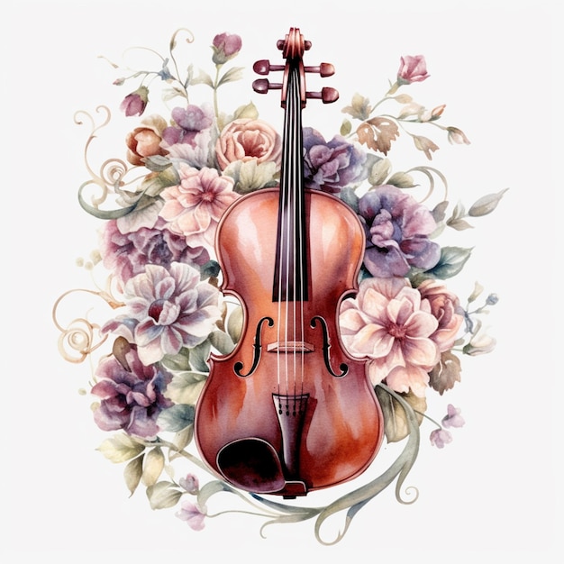 Un violín con un fondo de flores.