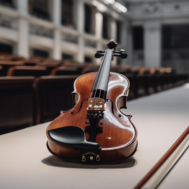 Un violín sobre una mesa con la palabra violín en él