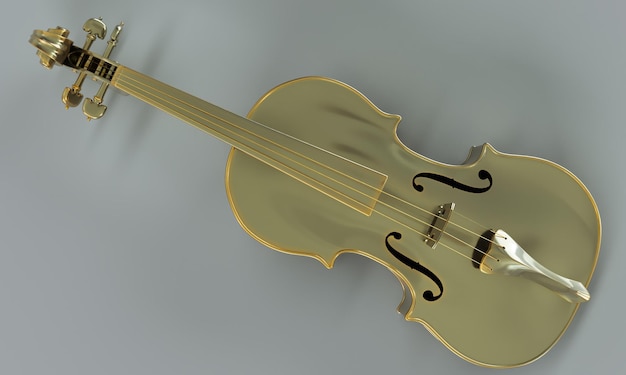 Violino dourado clássico isolado na renderização 3D de fundo branco