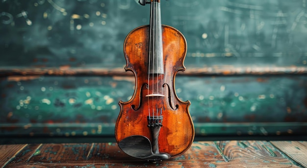 Violino em um banco de madeira