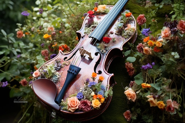 violino feito das flores no jardim