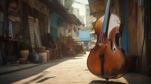 Violonchelo en la calle de la ciudad viejagenerativa ai