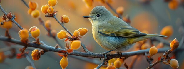 Vireo cantando de um ramo alto pequeno e melodioso Hyperdetailed Photorealistic HD super detalhado