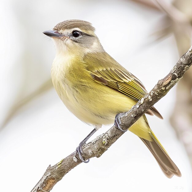 Vireos encaramados en la rama de un árbol alto