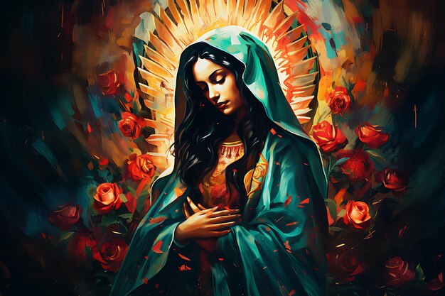 Virgem de Guadalupe Devoção reverente e cores vibrantes