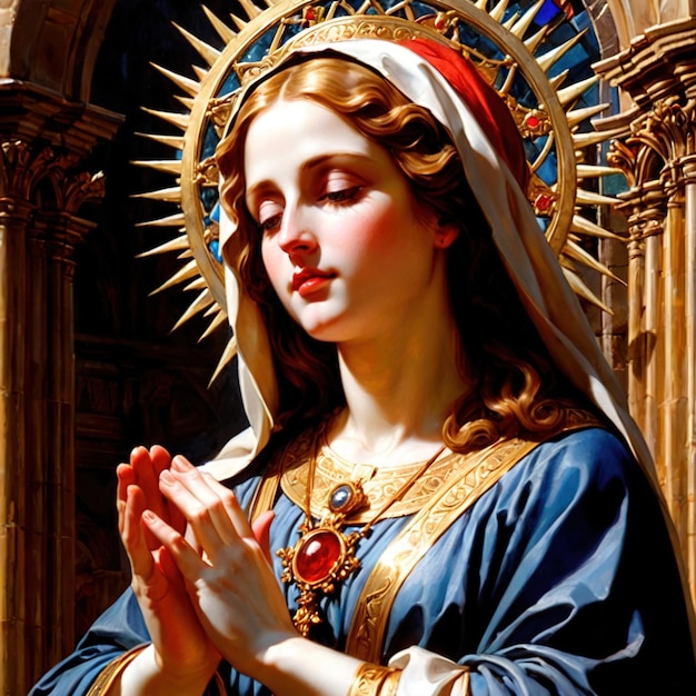 Virgem Maria santa feminina com halo ilustração de iconografia religiosa cristã