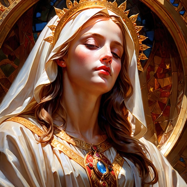 Foto virgem maria santa feminina com halo ilustração de iconografia religiosa cristã