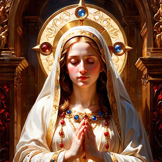 Foto virgem maria santa feminina com halo ilustração de iconografia religiosa cristã