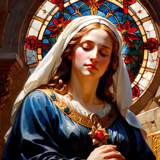 Virgen María santa femenina con halo Ilustración de iconografía religiosa cristiana