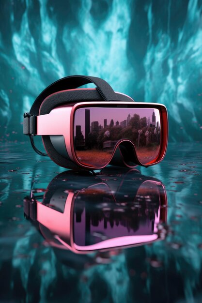 Virtual-Reality-Headset auf einer reflektierenden Oberfläche, die mit generativer KI erstellt wurde