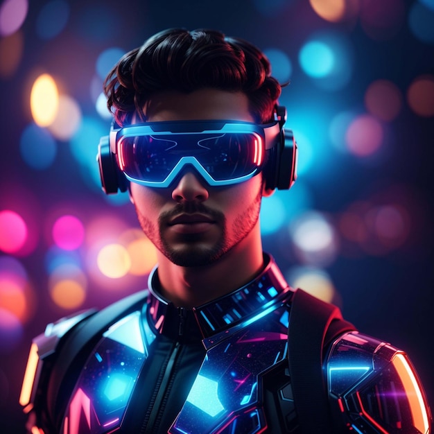 Foto virtual-reality-konzept futuristischer futuristischer mann in vr-brille in neonfarben