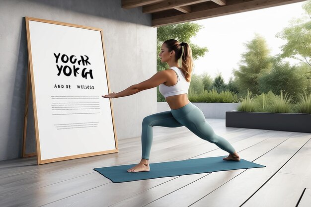 Virtual Reality Outdoor Yoga and Wellness Poster Mockup con espacio blanco en blanco para colocar su diseño