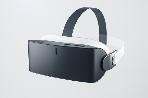 Virtual-Reality- und Metaverse-Konzept mit schwarz-weißem Headset auf hellem Hintergrund 3D-Rendering