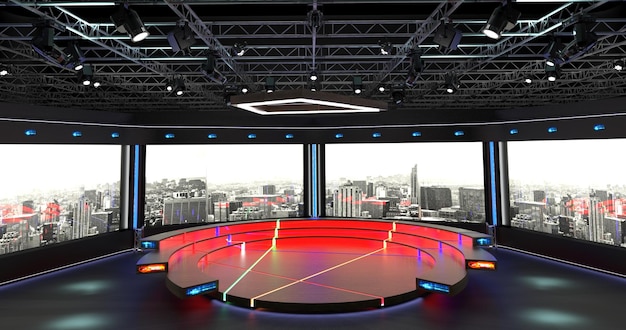 Virtual TV Studio Set Greenscreen-Hintergrund 3D-Rendering Virtuelles Set-Studio für Chroma-Aufnahmen