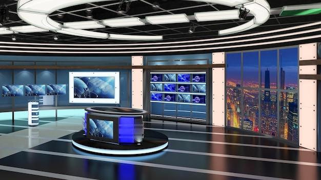 Foto virtual tv studio set greenscreen-hintergrund 3d-rendering virtuelles set-studio für chroma-aufnahmen