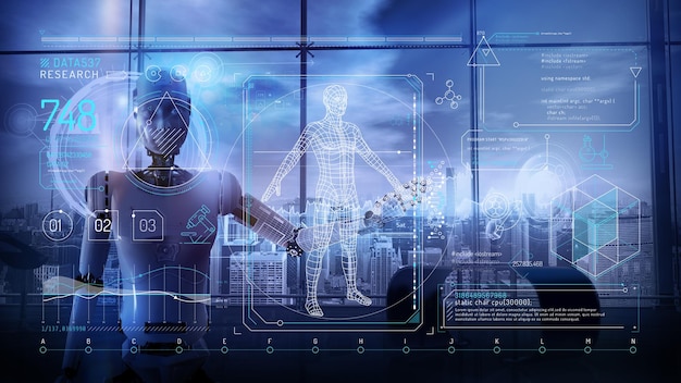 Virtuelle Infografiken mit menschlichem Modell und künstlicher Intelligenz