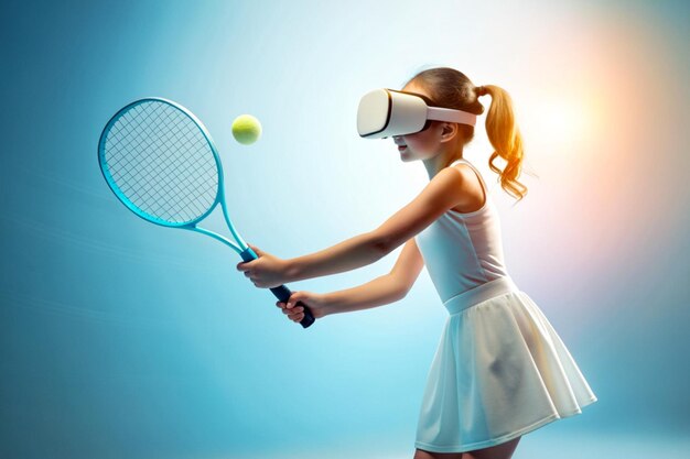 virtuelle Realität Tennis spielen ein Mädchen