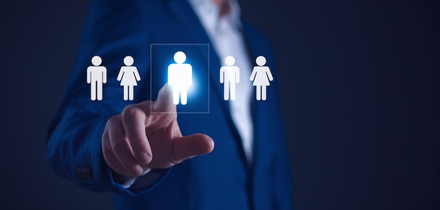 Virtueller HR-Bildschirm Überprüfung von Mitarbeiterinformationen, Bewerbern, Personal-Icons für die Einstellung