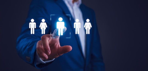 Virtueller HR-Bildschirm Überprüfung von Mitarbeiterinformationen, Bewerbern, Personal-Icons für die Einstellung
