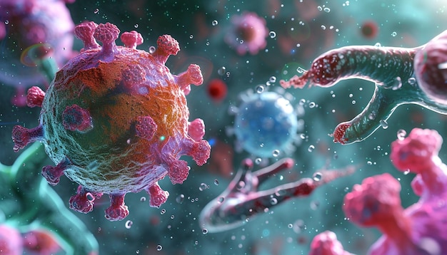 Foto vírus bacteriano e célula cancerosa da mama