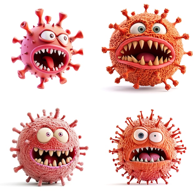 Virus bacterias con caricaturas en el estilo de dibujos animados