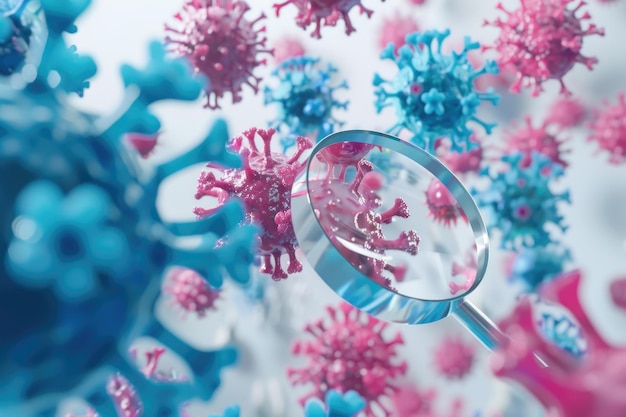Virus y bacterias en rosa y azul Ciencia y medicina