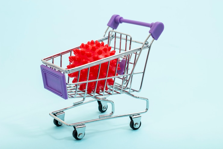 Foto virus en un carrito de compras