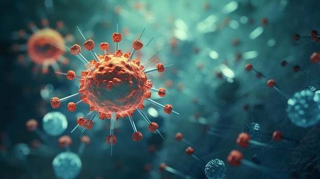 virus con células de enfermedad y eritrocitos concepto de riesgo para la salud pandémico virusIA generativa