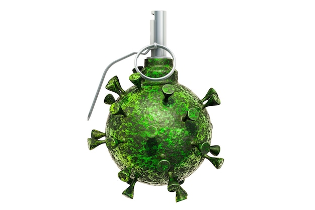 Vírus como granada de mão Conceito militar de risco biológico renderização em 3D