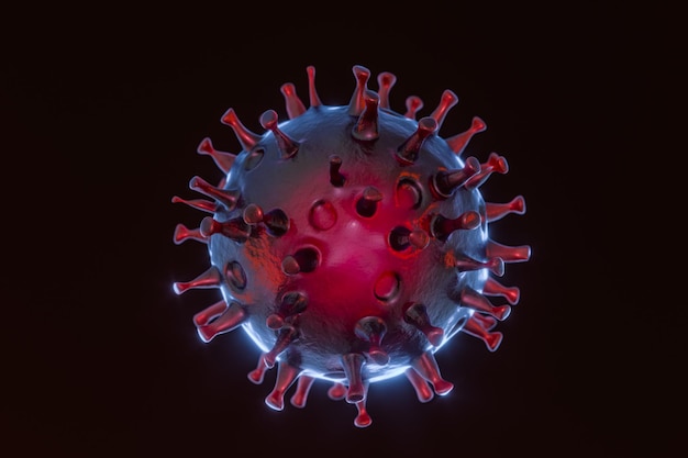 Virus corona dispersos con representación 3d de fondo oscuro