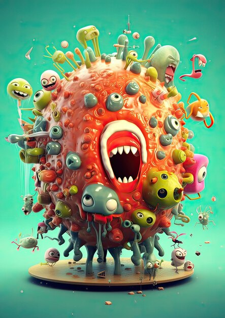 Foto vírus e bactérias fofos em estilo cartoon
