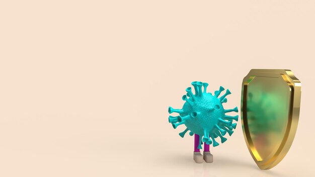 El virus y el escudo para contenido médico o científico 3d renderingxA