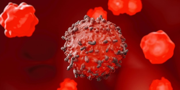 Virus en un fondo rojo dentro de la imagen del concepto médico del cuerpo humano