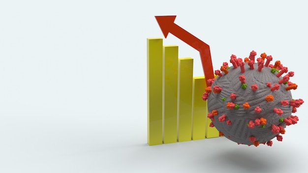 Virus y gráfico sobre fondo blanco, render 3d